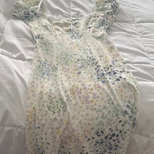 Floral Print Dress with Blue and Yellow Accents